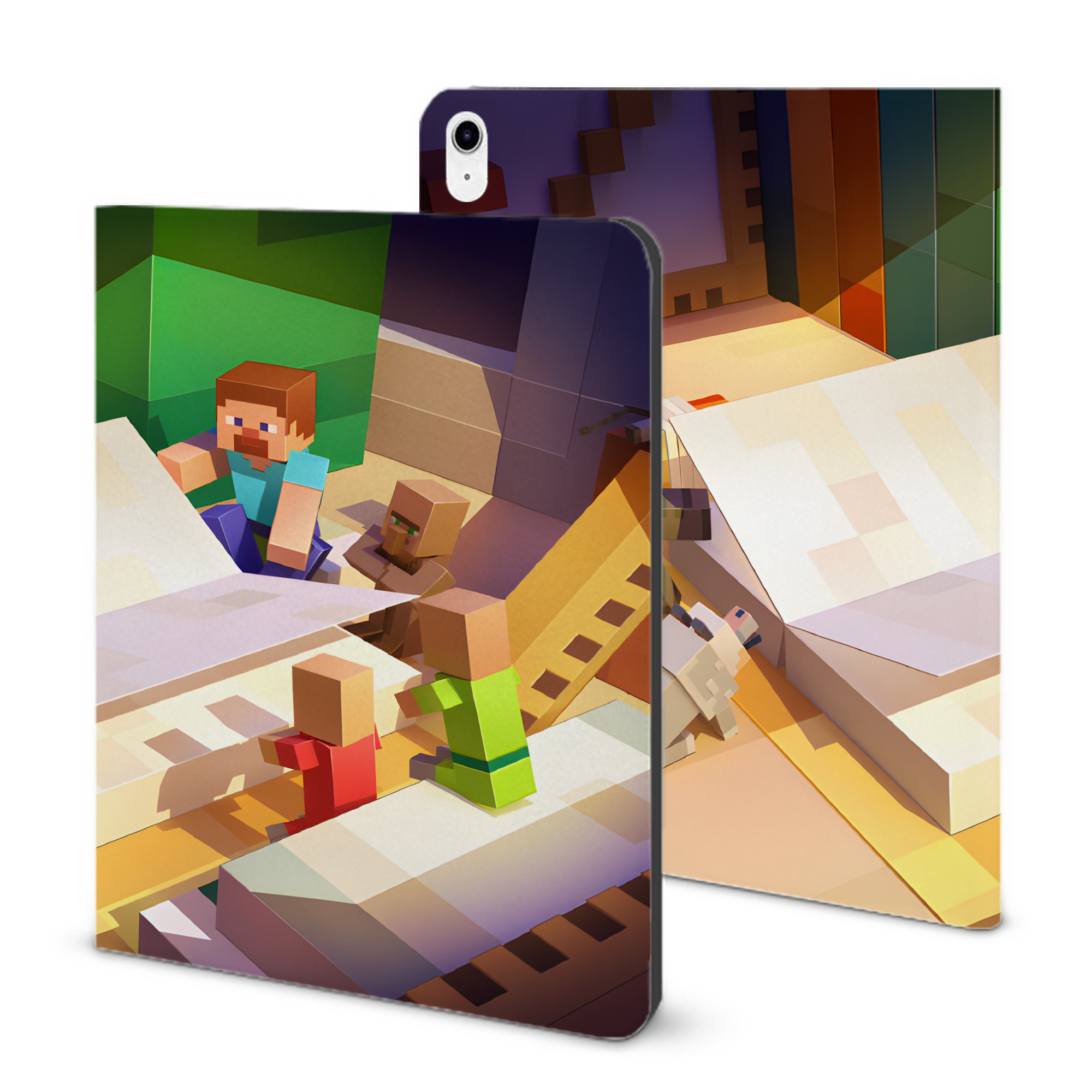 （画像用） マインクラフト ブロックの世界 Minecraft MC Block world IPad ケース ブック型 PUレザー TPU 耐衝撃 軽量 薄型 ペン収納なし 全面保護 IPad 各モデル対応